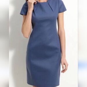 Elie Tahari Dress Alexandria Women 8 Blue Wool Blend Short Sleeve Pencil Sheath